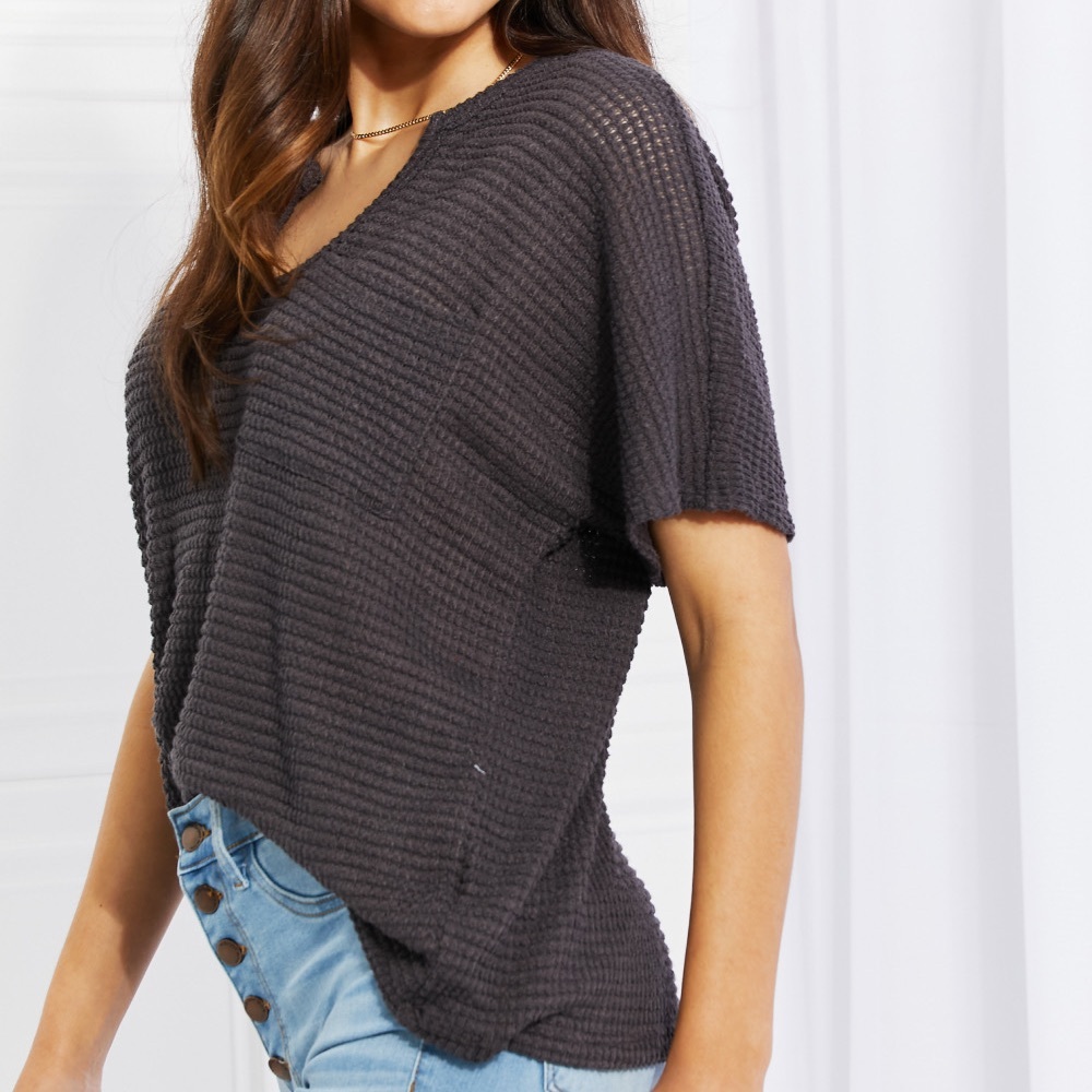 NEW ZENANA Spring It On Keyhole Jacquard Sweater in Gray - Picture 6 of 7